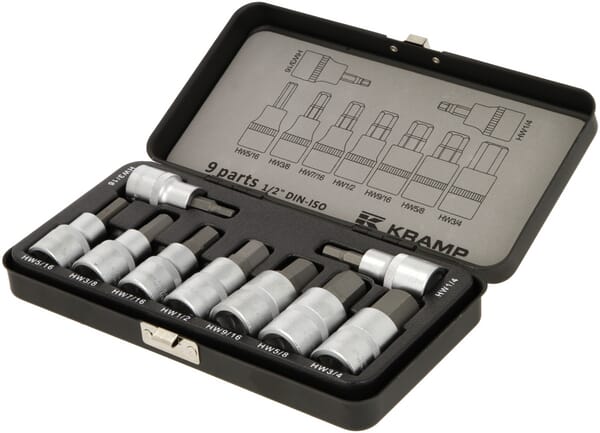 Hylsysarja 1/2, 6-kulmaiset hylsyt, 9 osaa, tuumak