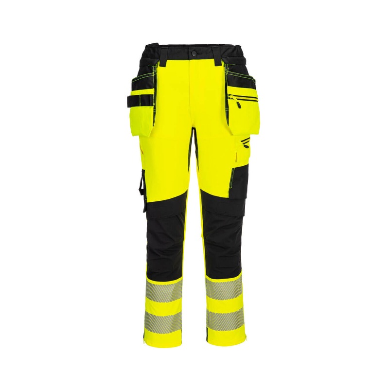 DX4 Hi-Vis Craft-housut irrotettavilla riipputaskuilla keltainen/musta