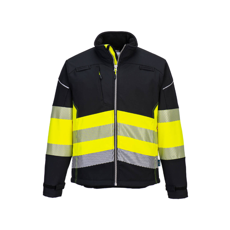PW3 Hi-Vis Luokka 1 Softshell takki 3L Musta/keltainen